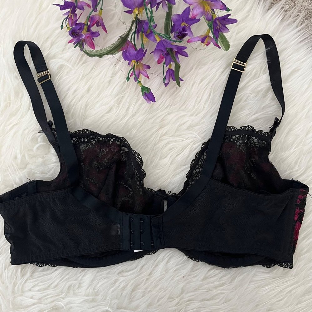Cacique Bra Plus Size 40 DD Floral Lace Color Black Dark Red Maroon Unlined - Picture 3 of 9